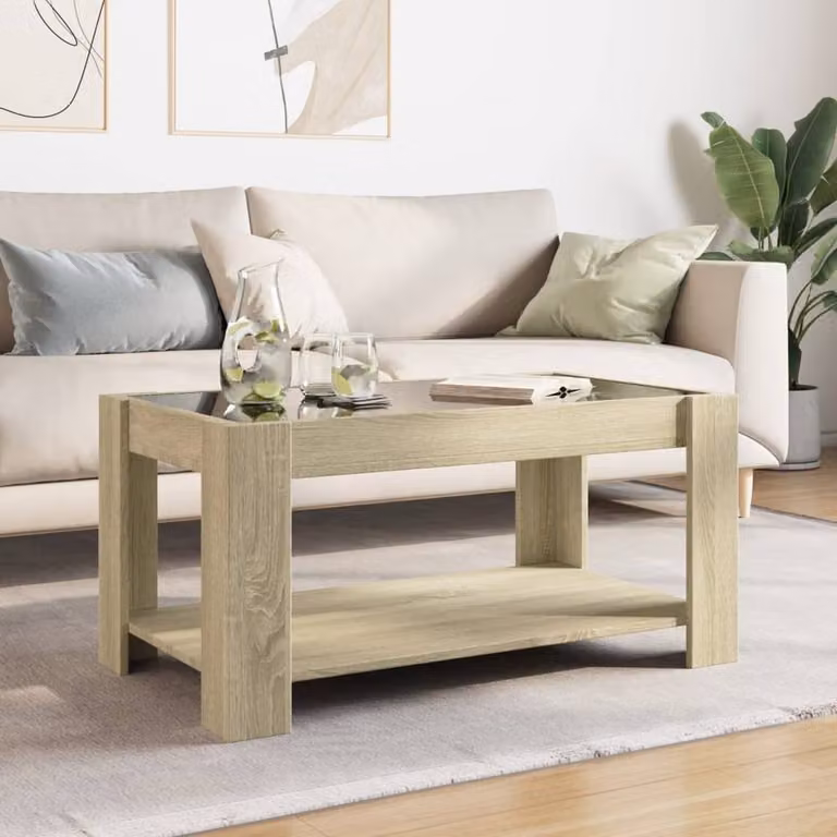 Berkfield Home LED Coffee Table in Sonoma Oak Brown, W/D/H: 93 x 53 x 45 cm