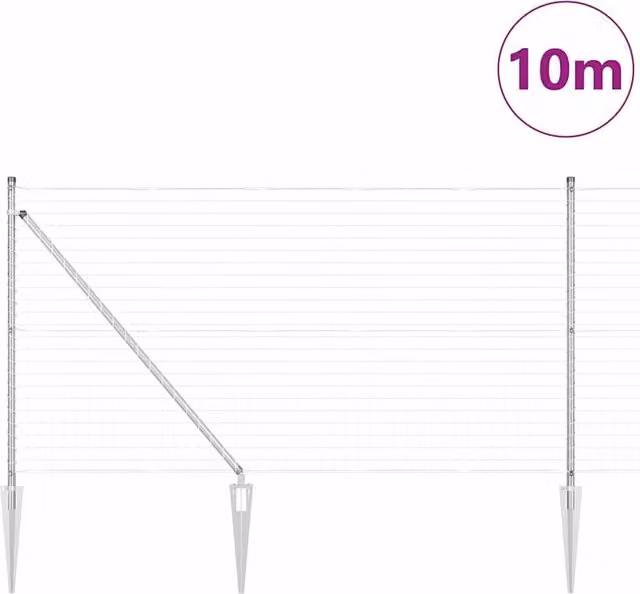 Berkfield Home Modern Euro Fence with 7 Spike Posts, Galvanised Steel, Silver, W: 10 m, H: 1 m – 1