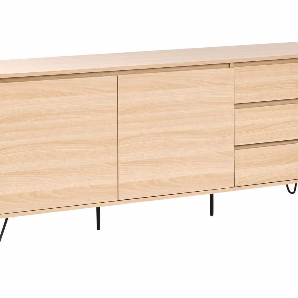 Wyld and Coco Scandinavian Style 2-Door Sideboard with 2 Drawers in Brown Matt MDF and Metal – 2