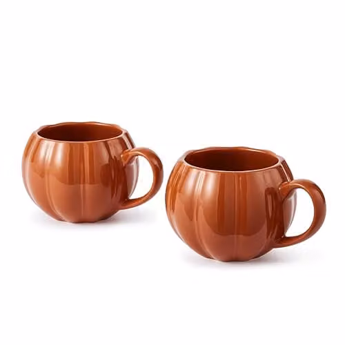 Tower Set of 2 Orange Pumpkin Shaped Stoneware Mugs, 337ml Capacity