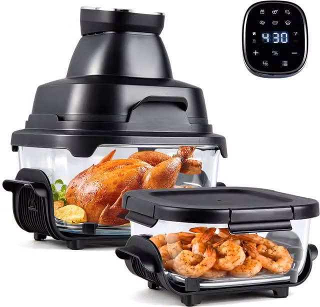 Costway 6-in-1 Portable Glass Air Fryer with Transparent Bowl, Black