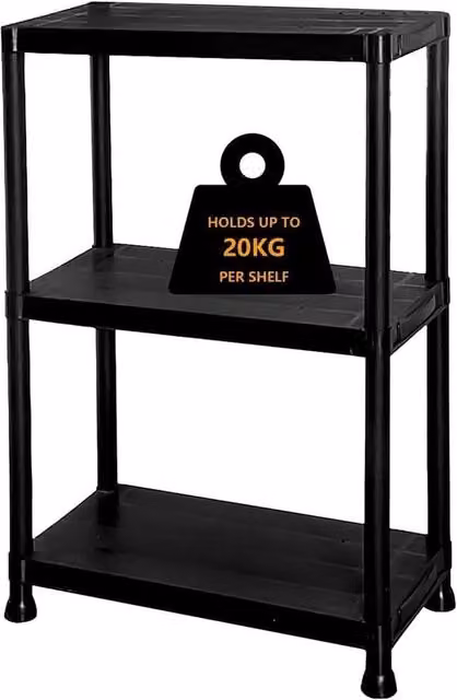 MANTRARAJ Heavy Duty 4 Tier Black Plastic Freestanding Storage Shelving Unit H 133 x W 60 x D 30 cm – 3
