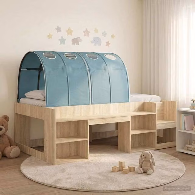 Berkfield Home 3-Piece Childrens Bed with Tunnel in Sonoma and Light Blue Engineered Wood