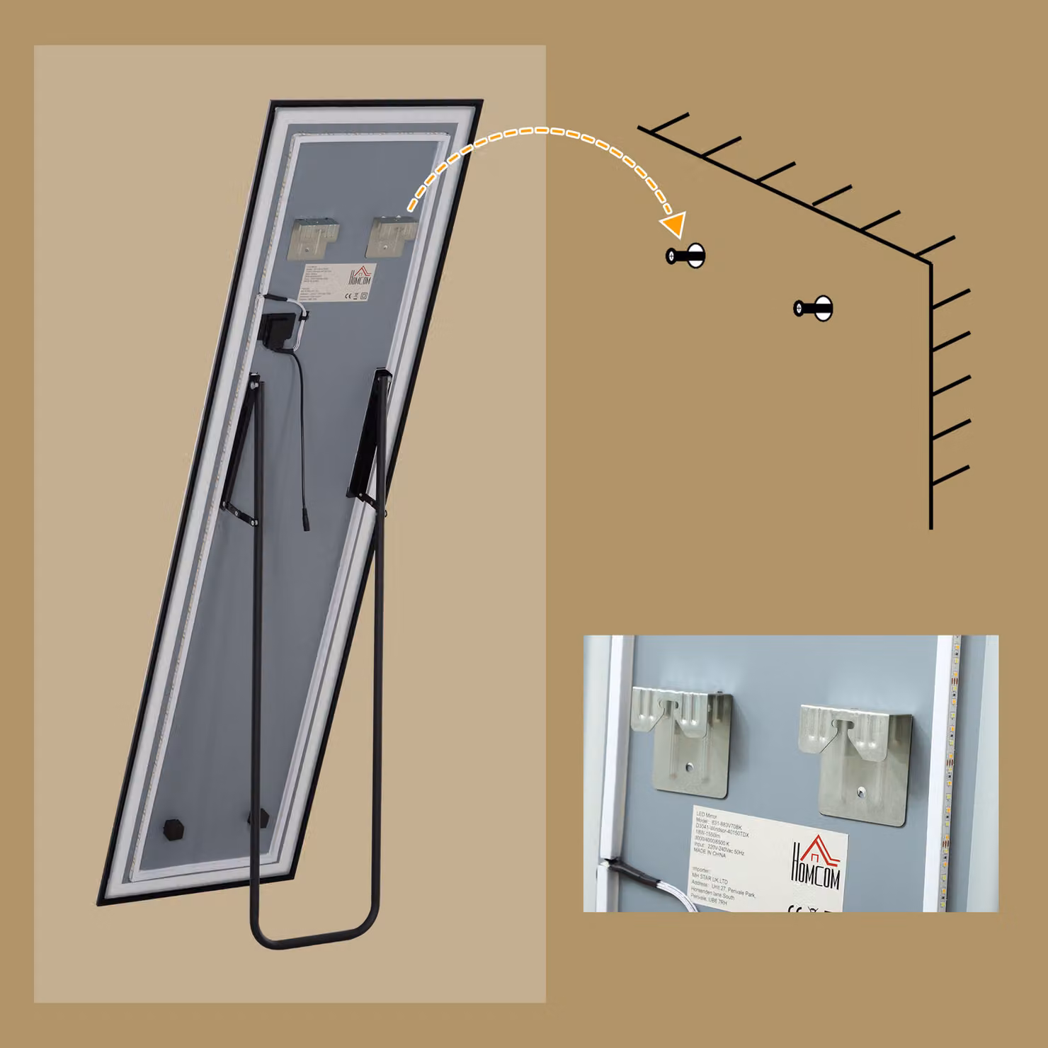 HOMCOM Full Length Free Standing Mirror with Dimmable LED Lights, Black, H 150 x W 40 cm – 7
