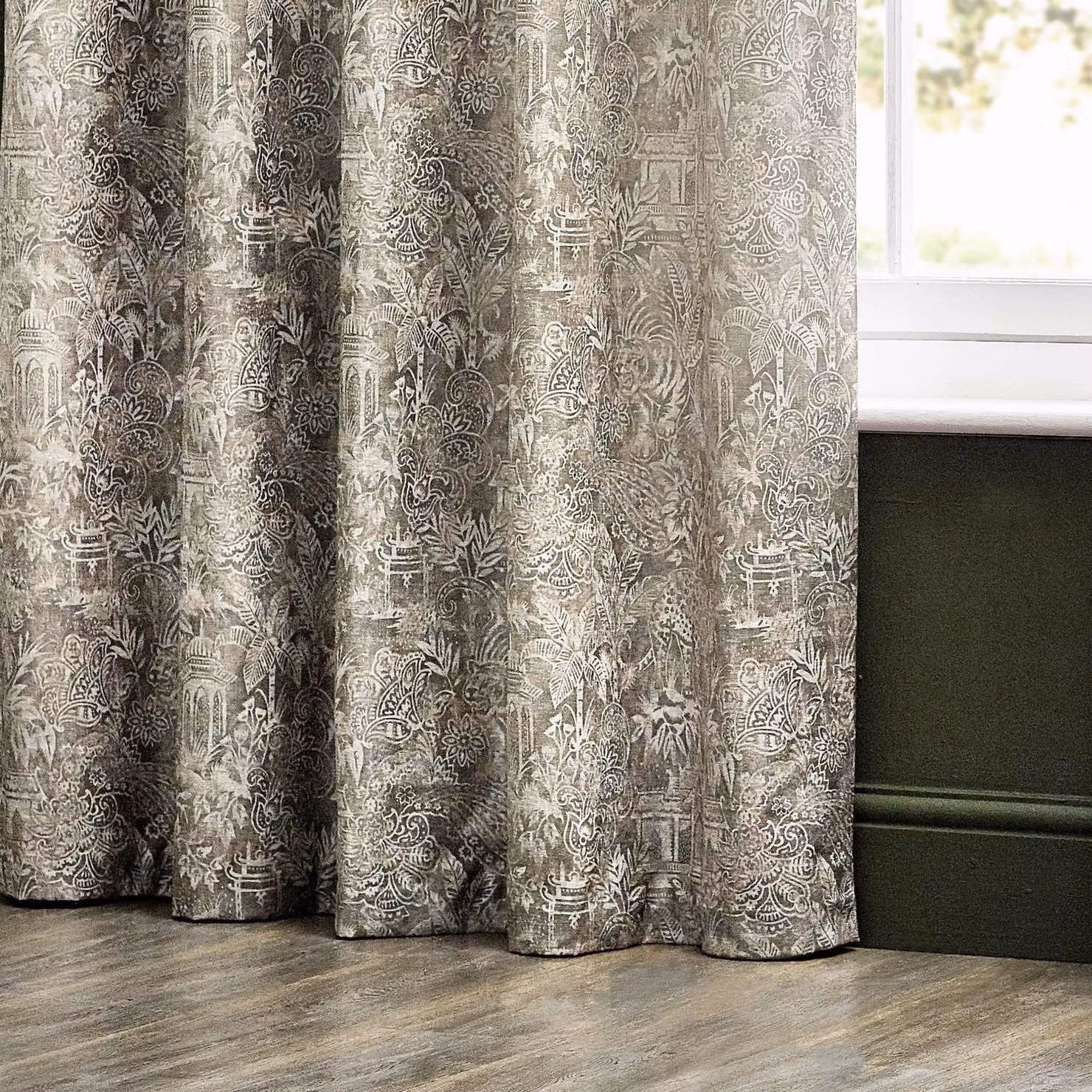 Wylder Tropics Bengal Chenille and Linen Eyelet Curtains in Beige, Width: 229 cm, Height: 229 cm – 3