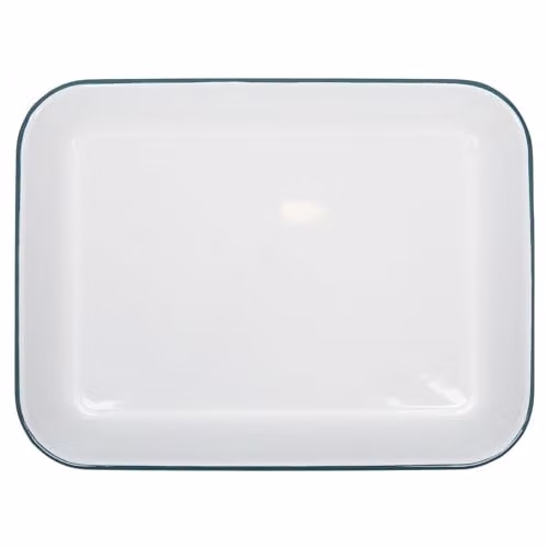 Argon Tableware White and Green Enamel Rectangular Baking Sheet, W: 34 cm x D: 26 cm – 1