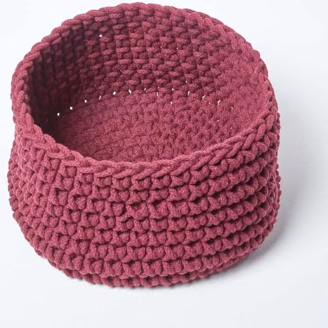 Homescapes Open Weave Cotton Knitted Round Storage Basket in Purple and Green, 29l