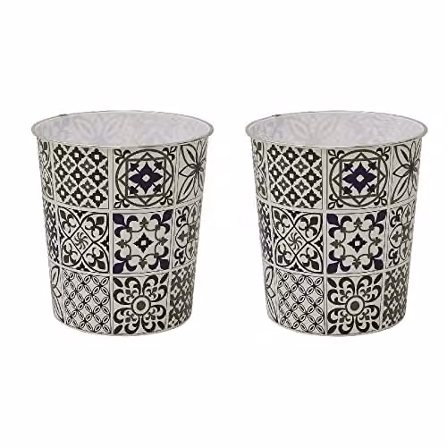 JVL Mosaic Navy and Silver Waste Paper Bin, Set of 2, H: 26.5 cm, W: 24.5 cm, D: 24.5 cm – 1