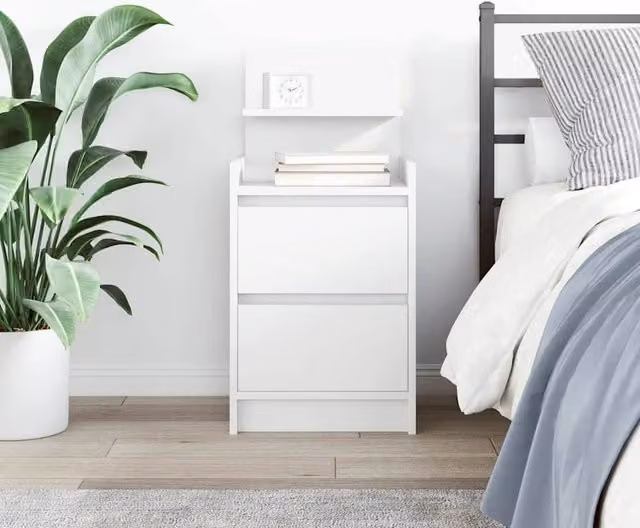 Berkfield Home Durable Bedside Cabinet with 2 Drawers, White, W/D/H: 38 x 34 x 80 cm
