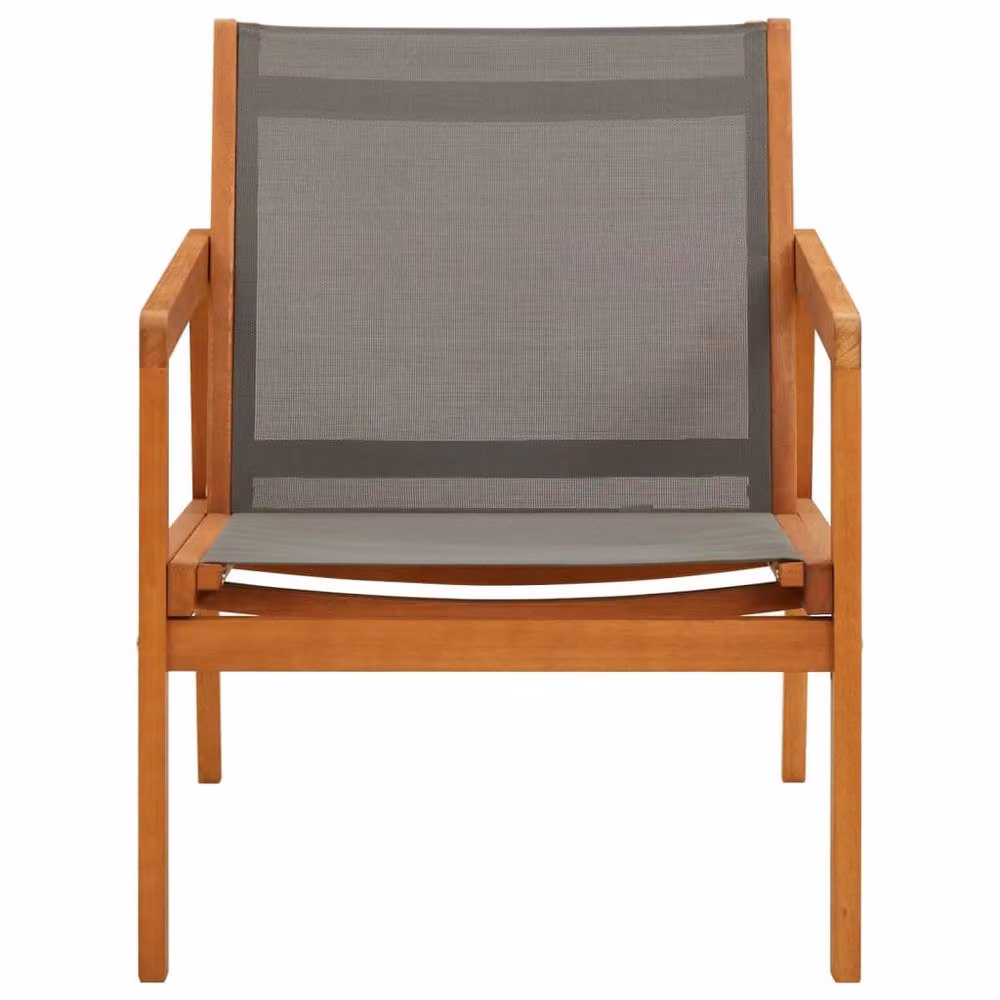 Berkfield Home Grey Garden Lounge Chair in Solid Eucalyptus Wood and Textilene W/D/H: 77.5 x 60.0 x 83.5 cm – 2