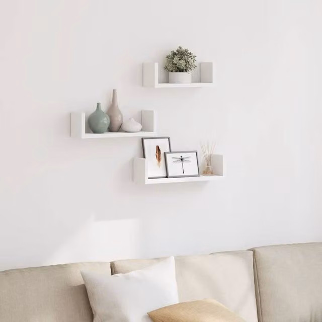 Berkfield Home Set of 3 White Wall Mounted MDF Shelves