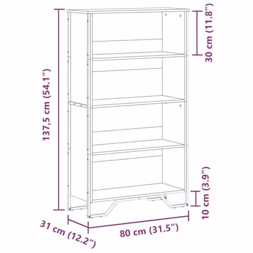 vidaXL Smoked Oak Bookcase in Brown, W/D/H: 80 x 31 x 137.5 cm – 3