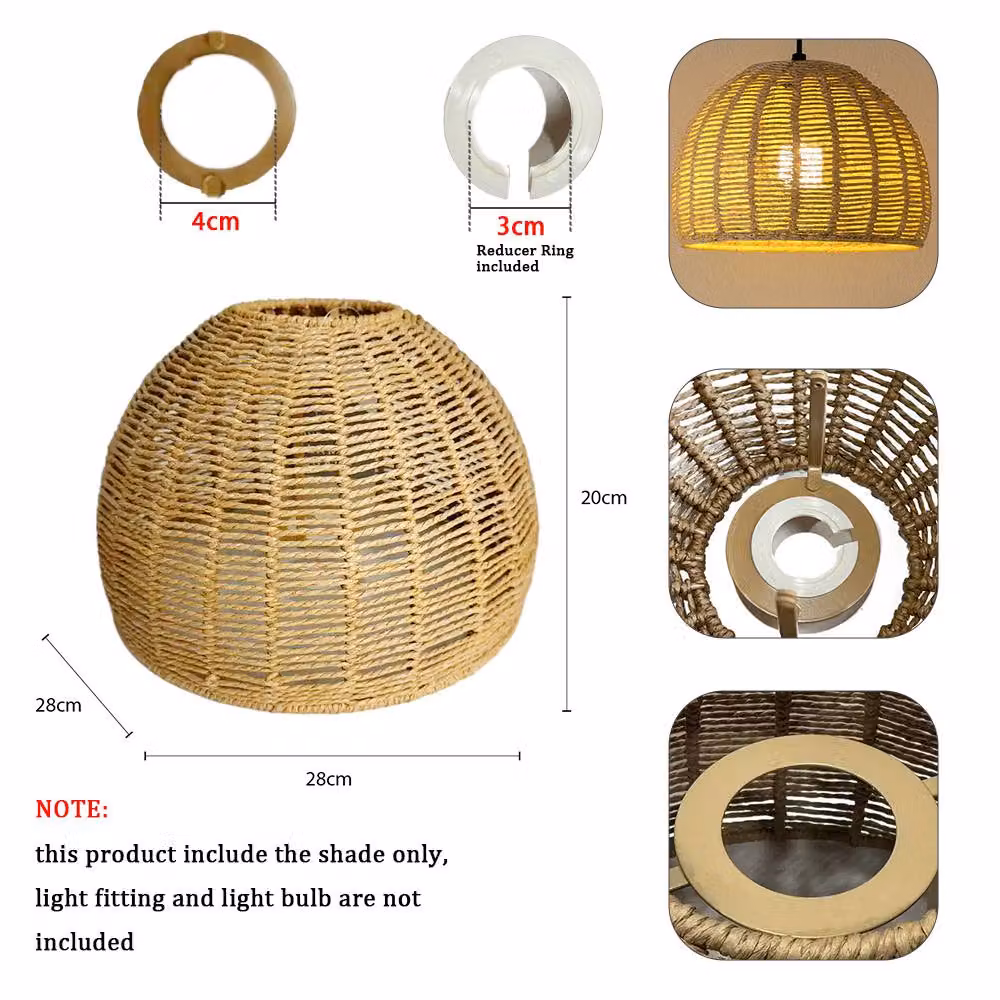Voltico Handwoven Brown Rope and Rattan Dome Lampshade, Diameter: 28 cm – 3