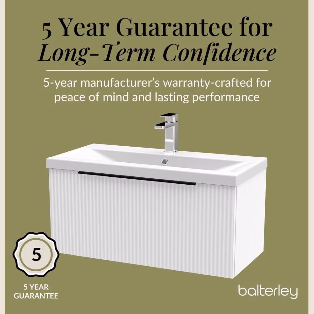 Balterley Fluted Front Wall Hung 1 Drawer Vanity Basin Unit, Satin White, W: 80 cm – 2