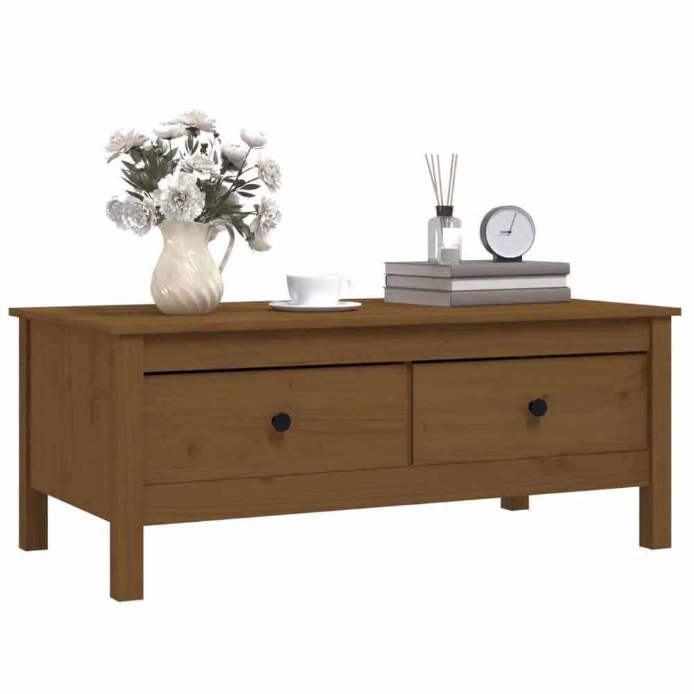 Berkfield Home Rustic Solid Wood Pine Coffee Table, Honey Brown, W: 100 cm, D: 50 cm, H: 40 cm – 3