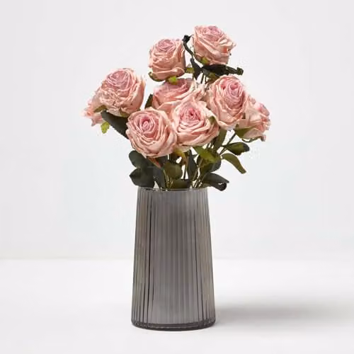 HOMESCAPES Real Touch Artificial Pink Rose Bouquet, Height: 46 cm – 1