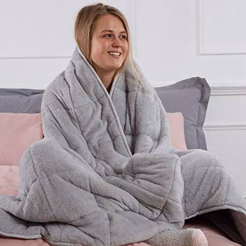 Brentfords Teddy Fleece Weighted Blanket, Silver Grey, 4kg, W: 125 cm x L: 150 cm – 1