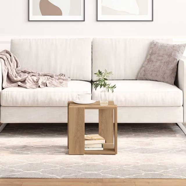 Berkfield Home Artisan Solid Oak Coffee Table, Brown, W/D/H: 32 x 32 x 30 cm