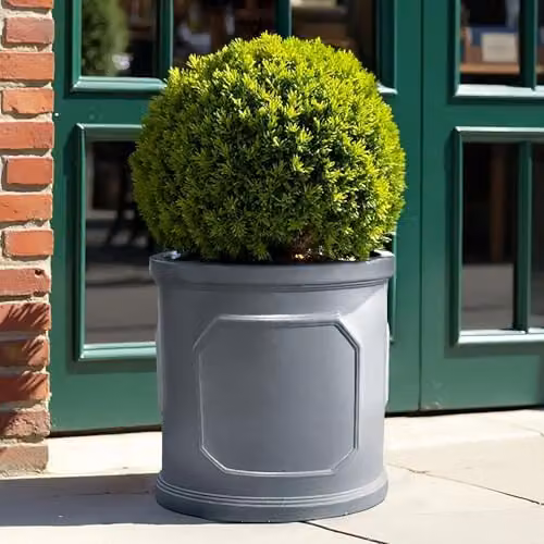 Set of 2 Idealist Chelsea Cylinder Planters in Grey, Round Outdoor Stone and Ceramic Flower Pots, 21l – 8