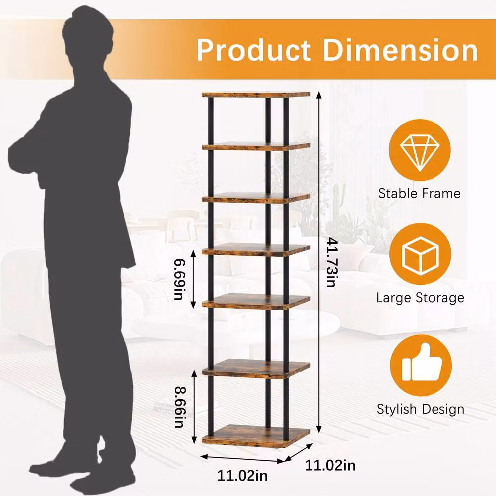 Huhote 7 Tier Narrow Shoe Rack Organiser in Brown – 2