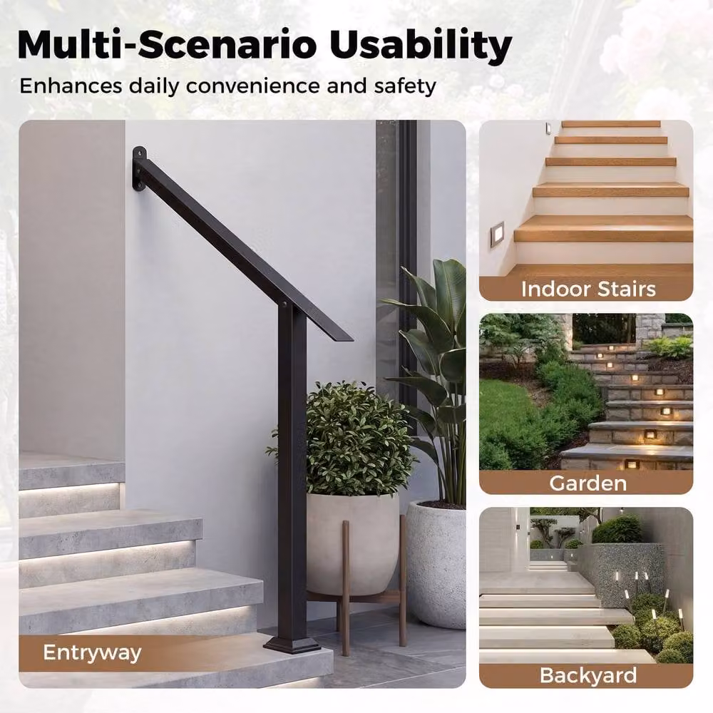 Gymax 3-Step Adjustable Wall Mounted Outdoor Stair Handrail in Black Galvanised Steel – 2