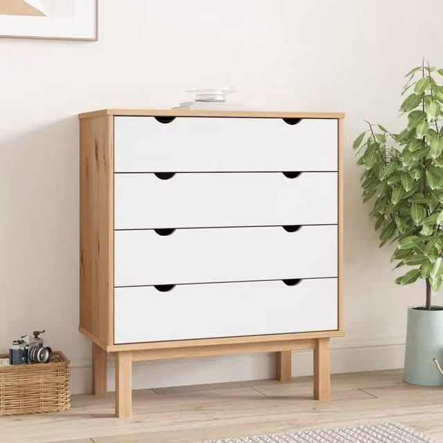 Berkfield Home OTTA Drawer Cabinet in Brown and White Solid Pine Wood, W: 76.5 cm, D: 39.5 cm, H: 90 cm – 1