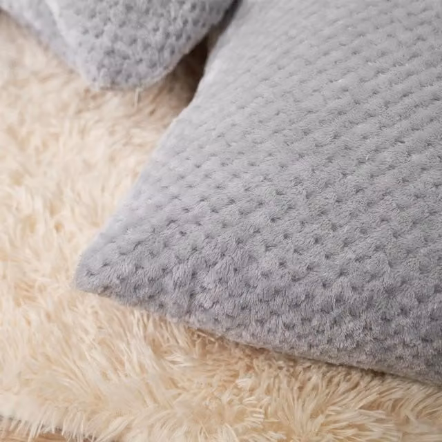 Brentfords Pack of 2 Silver Grey Waffle Fleece Square Cushion Covers with Removable Covers