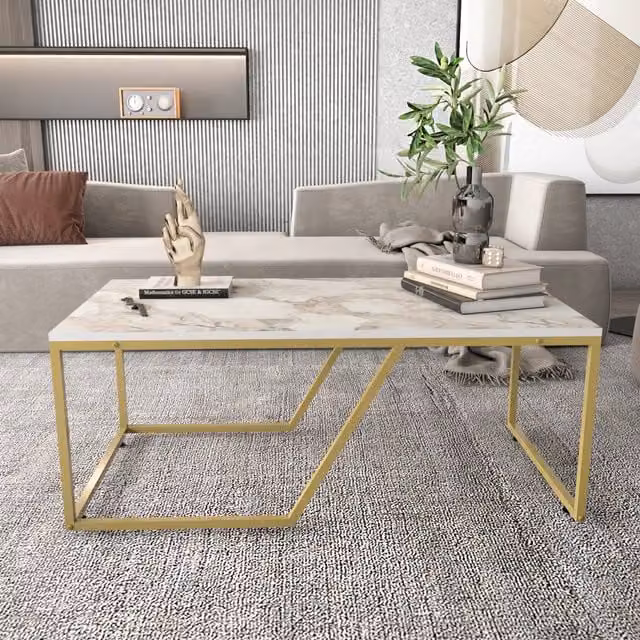 Decorotika Wendy Rectangular Coffee Table in White and Gold