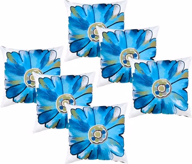 Gardenista Set of 6 Floral Printed Outdoor Scatter Cushions in Turquoise, Beige and Blue