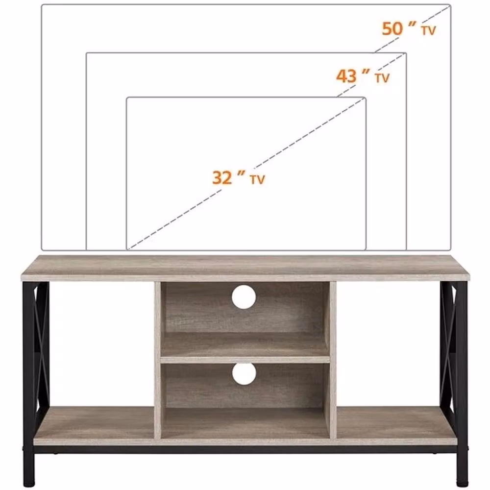 KORVIXA Industrial Geometric TV Stand Cabinet in Grey, Width: 106 cm – 3