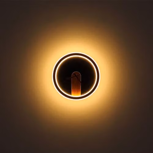Globo Lighting Sussy LED Wall Clock Lamp in Matt Black and Wood, Warm White 3000K, D 31 cm – 6