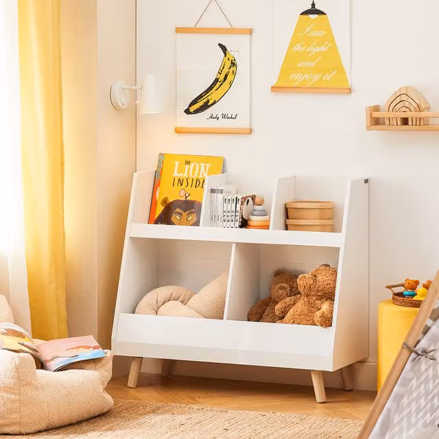 SoBuy Modern White Childrens Bookcase with Back Panel