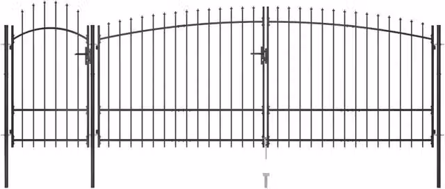 Berkfield Black Steel Garden Fence Swing Gate with Spear Top W: 5 m, H: 2.25 m