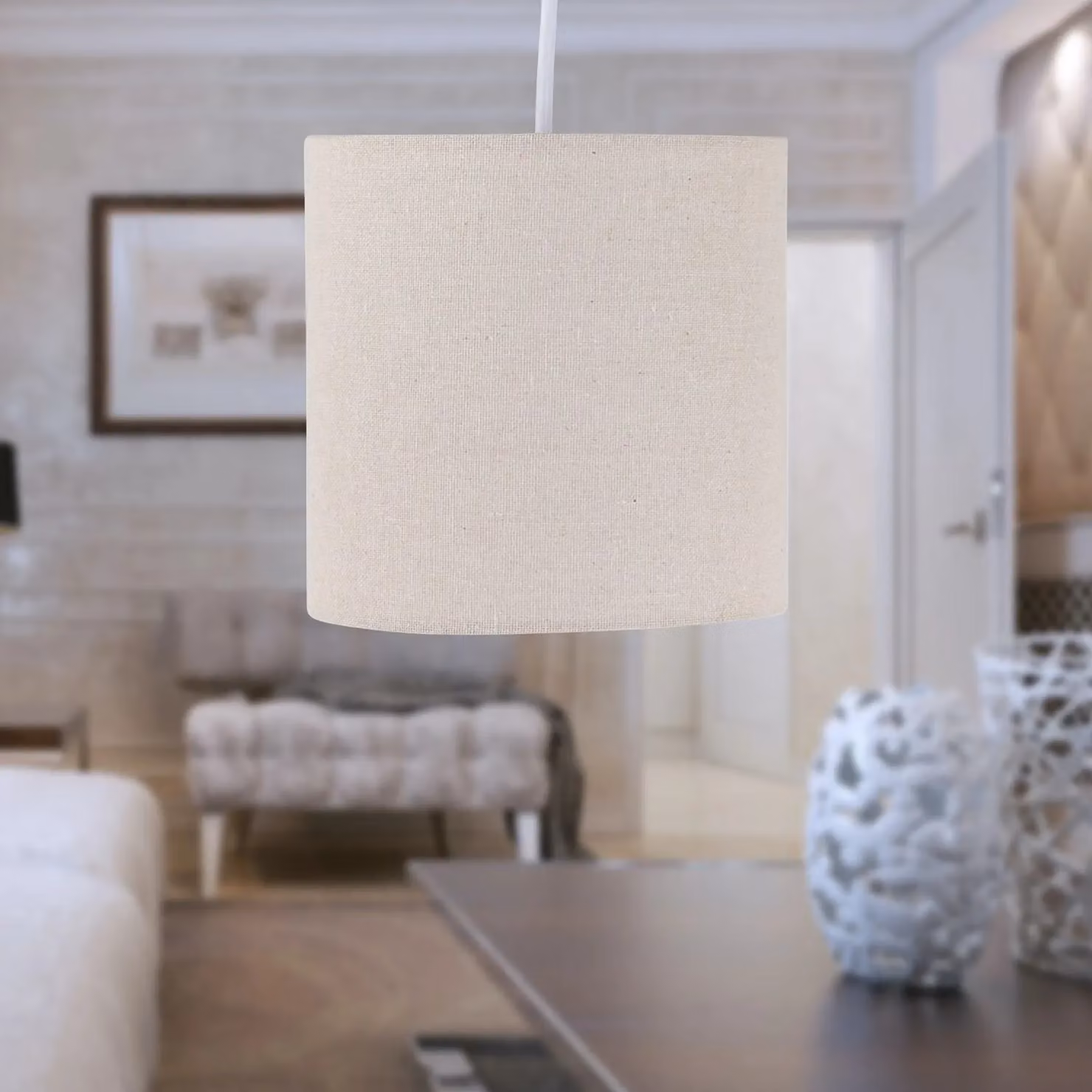 First Choice Lighting Round Fabric Table Lamp Shade in Beige, Diameter: 15.5 cm – 2