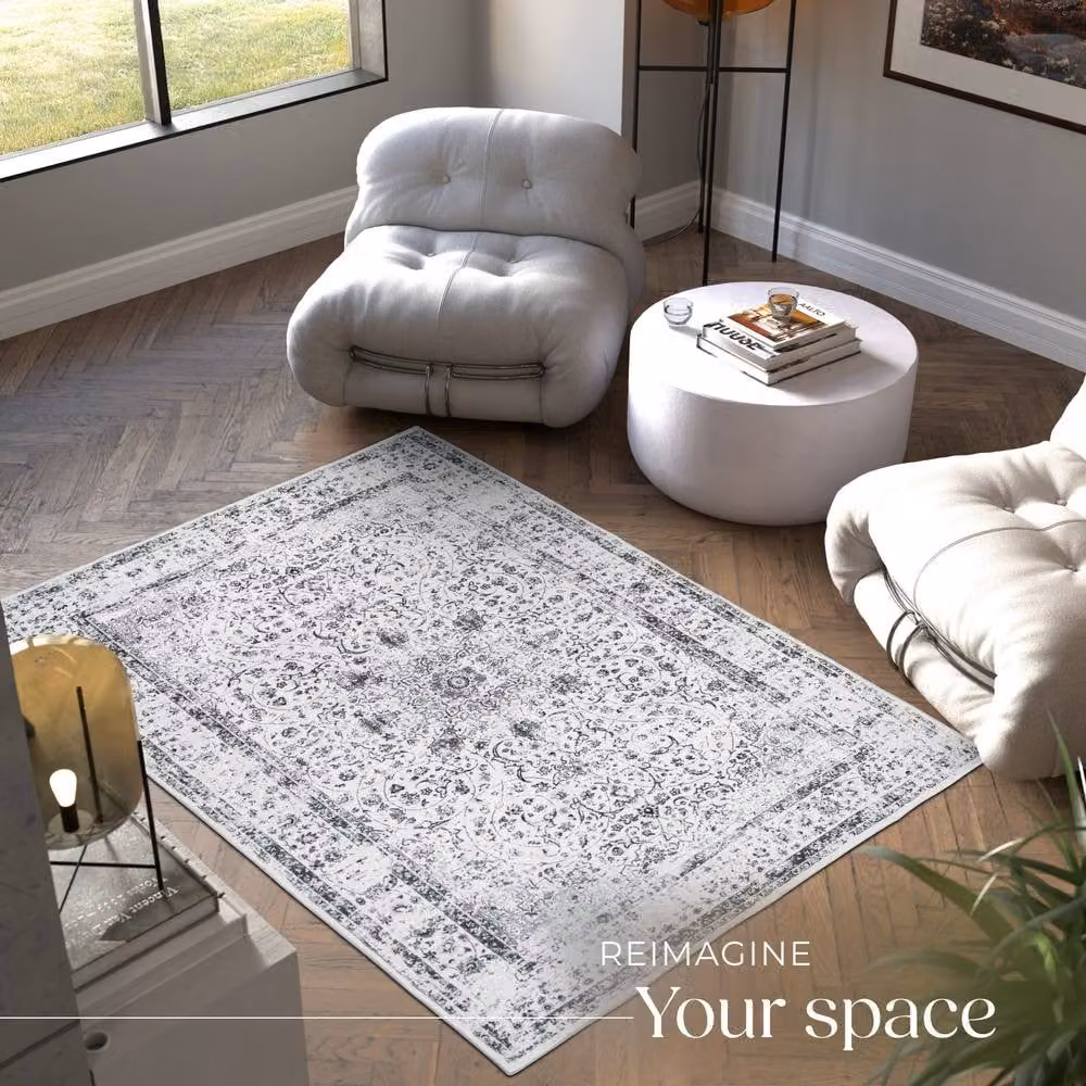 tectake Aliya Washable Vintage Rug in Grey, W: 160 cm, D: 230 cm – 3