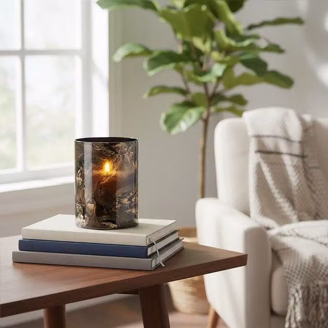 Orsina Gaia Modern Round Tabletop Candle Holder in Black and Gold