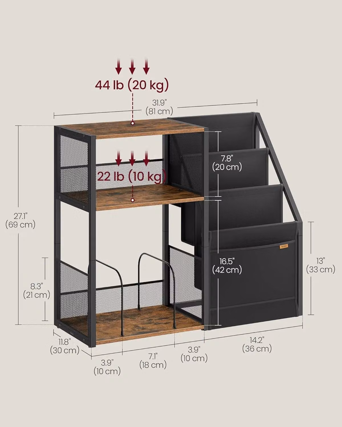 VASAGLE Industrial 3-Tier Record Player Stand and Vinyl Storage in Brown – 2