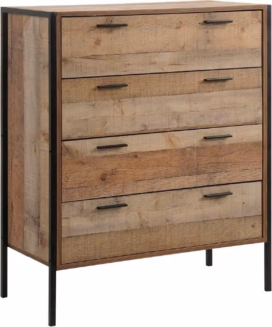 Timber Art Design Stretton Four Drawer Chest in Rustic Oak and Brown