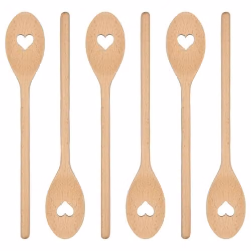Argon Tableware Brown Wooden Heart Cooking Spoons, Pack of 6