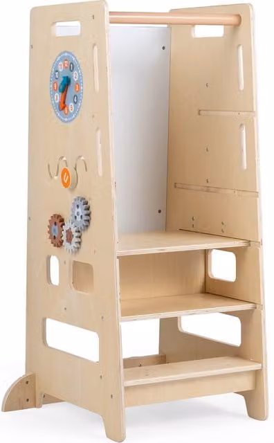 Costway Wooden Toddler Kitchen Stool Helper in Brown and Beige