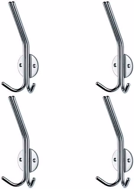 Loops 4x Slimline Hat and Double Coat Wall Hook in Bright Stainless Steel, 35mm Projection