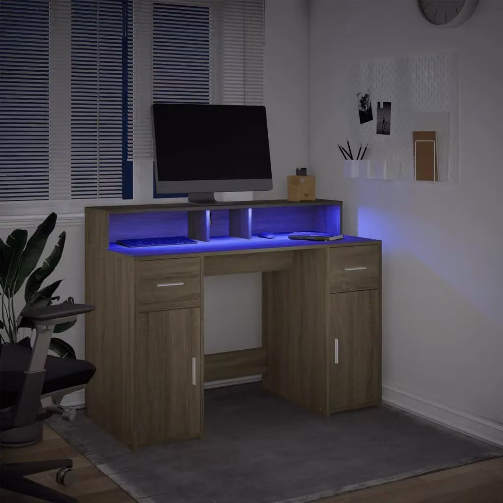 Berkfield Home Gaming Desk with LED Lights in Sonoma Oak Brown, W/D/H: 120 x 55 x 91 cm – 3