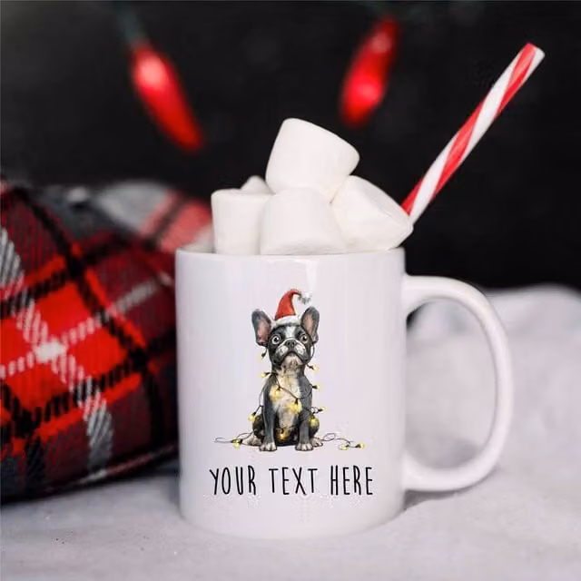 60 SECOND MAKEOVER Personalised French Bulldog Christmas Lights Santa Hat Ceramic Mug in White – 1