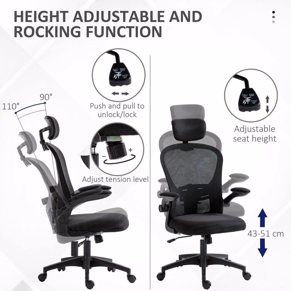 STILVORA Ergonomic Black Fabric Office Chair with Headrest and Armrests W/D/H: 62 x 64 x 120 cm – 5