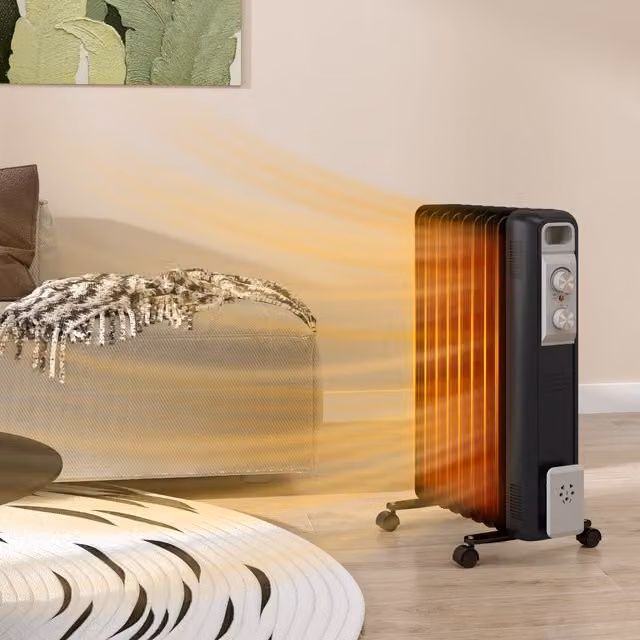 HOMCOM Quiet Oil Filled Freestanding Radiator in Black, Metal