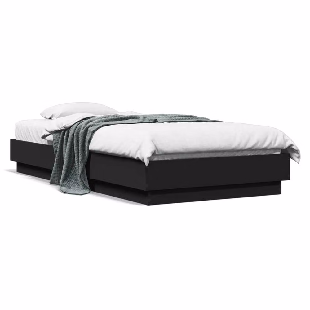 Berkfield Home Small Single Bed Frame in Black with LED Under-Bed Lighting and USB Charging Port, W: 75 cm, L: 190 cm – 2
