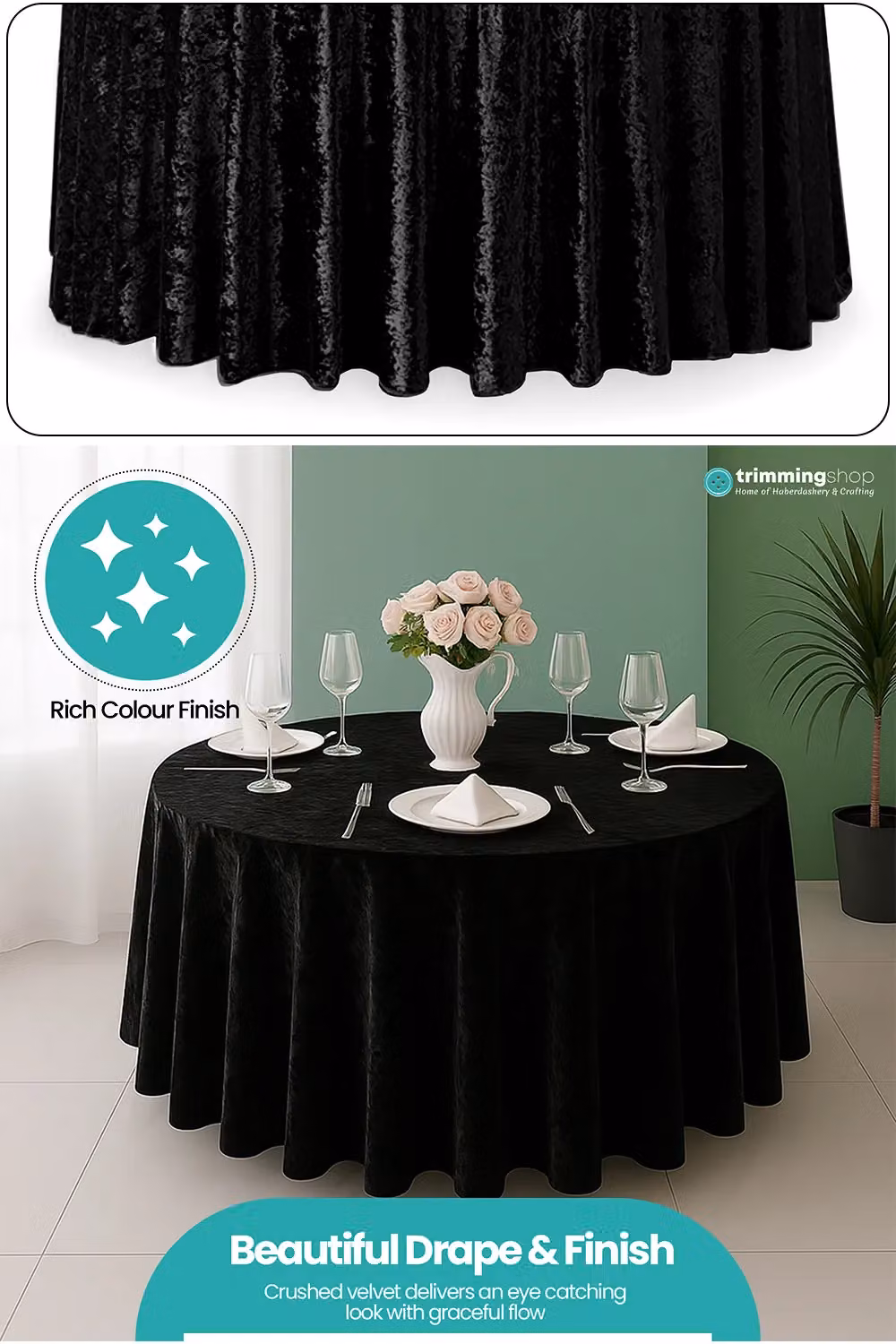 Neel Blue Diamond Black Velvet Round Tablecloth, Diameter: 228.6 cm – 4