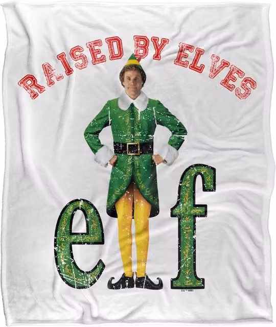 Warner Bros. Kids Elf Christmas Raised By Elves Super Soft Silky Touch Fluffy Throw Blanket, Extra Large, Multicolour and White – 1