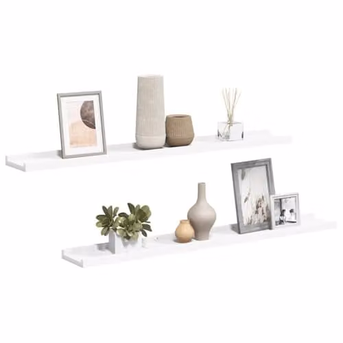 vidaXL Set of 2 White MDF Picture Frame Ledge Shelves, W: 80 cm, D: 9 cm, H: 3 cm – 1