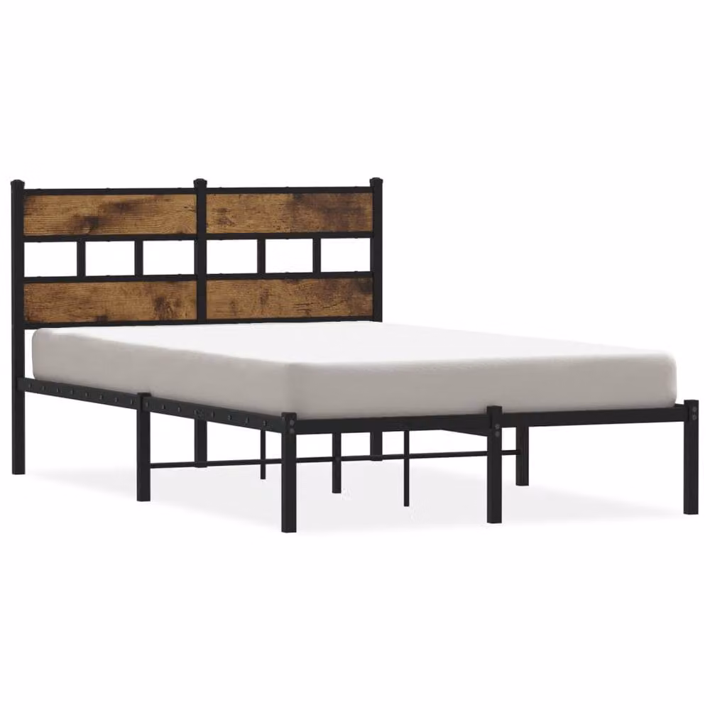 Berkfield Home Industrial Metal and Wood Bed Frame in Smoked Oak and Brown, W/D/H: 120 x 200 cm – 3